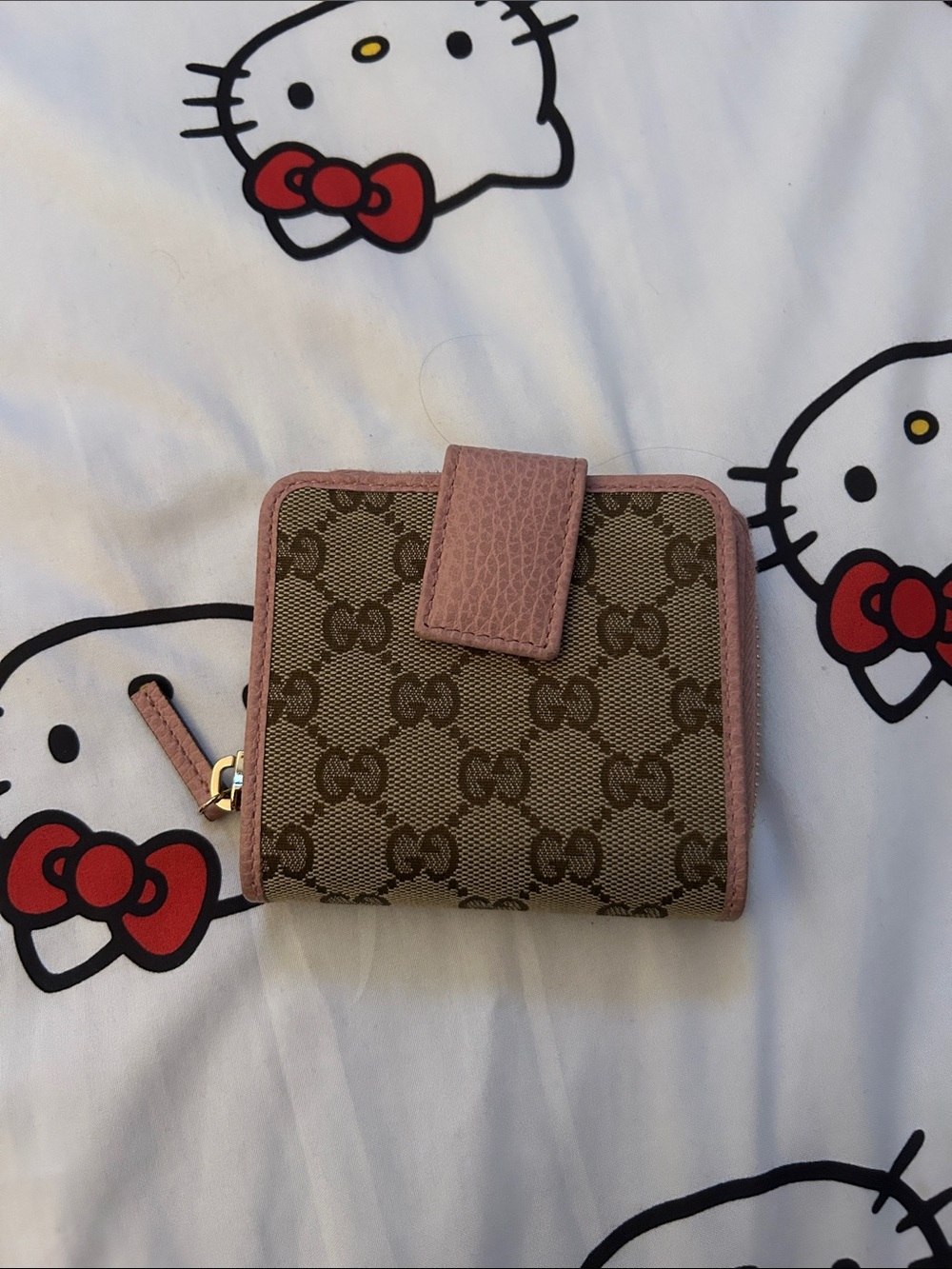 GG Monogram Compact Wallet with Pink Trim